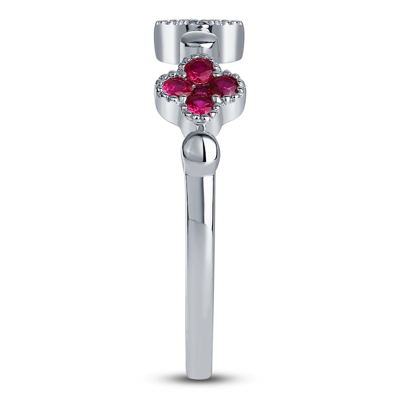 Main Image 3 of Natural Ruby & Diamond Quatrefoil Ring 1/10 ct tw 14K White Gold