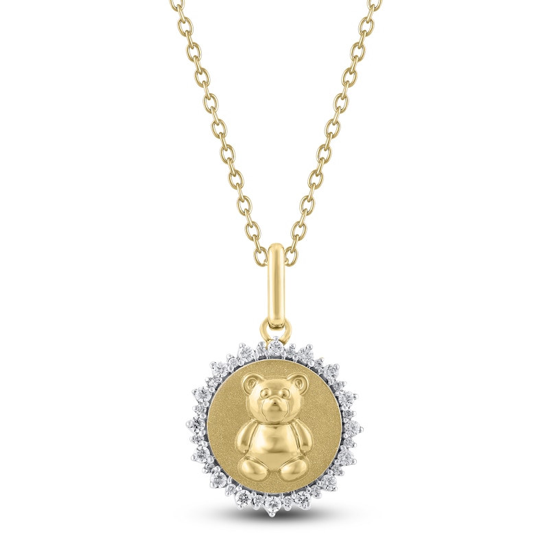 Main Image 1 of Diamond Teddy Bear Medallion Necklace 1/4 ct tw 10K Yellow Gold 18"