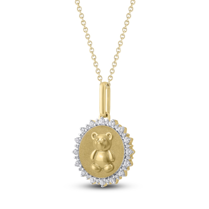 Main Image 2 of Diamond Teddy Bear Medallion Necklace 1/4 ct tw 10K Yellow Gold 18"