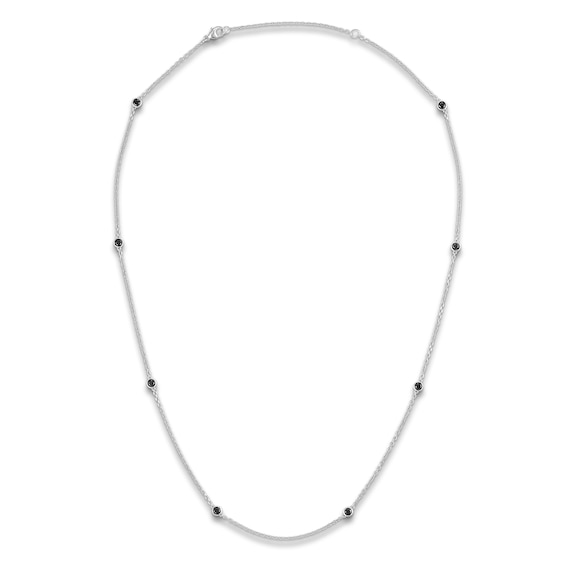 Black Diamond BezelSet Station Necklace 1 ct tw Sterling Silver 22