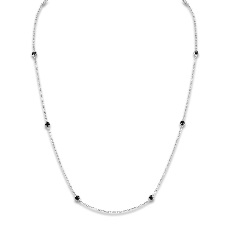 Main Image 2 of Black Diamond Bezel-Set Station Necklace 1 ct tw Sterling Silver 22"
