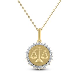 Diamond Zodiac Libra Medallion Necklace 1/3 ct tw 10K Yellow Gold 18"
