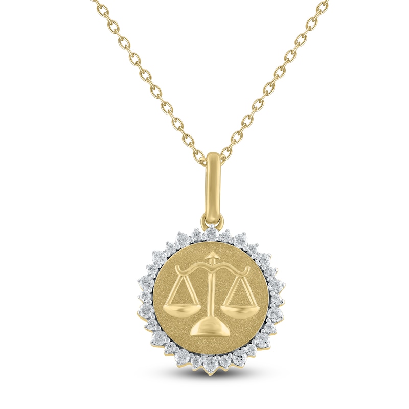 Main Image 1 of Diamond Zodiac Libra Medallion Necklace 1/3 ct tw 10K Yellow Gold 18"