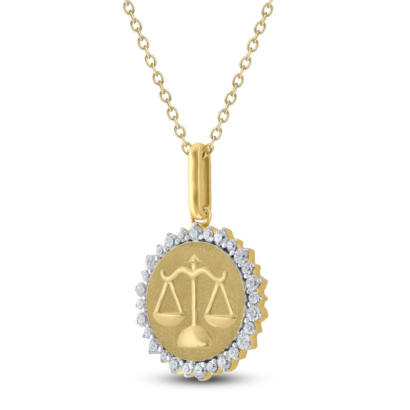 Main Image 2 of Diamond Zodiac Libra Medallion Necklace 1/3 ct tw 10K Yellow Gold 18"