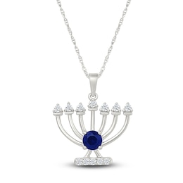 Blue & White Lab-Created Sapphire Kwanzaa Necklace Sterling Silver 18"