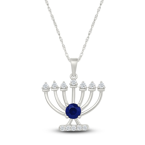 Blue & White Lab-Created Sapphire Kwanzaa Necklace Sterling Silver 18"