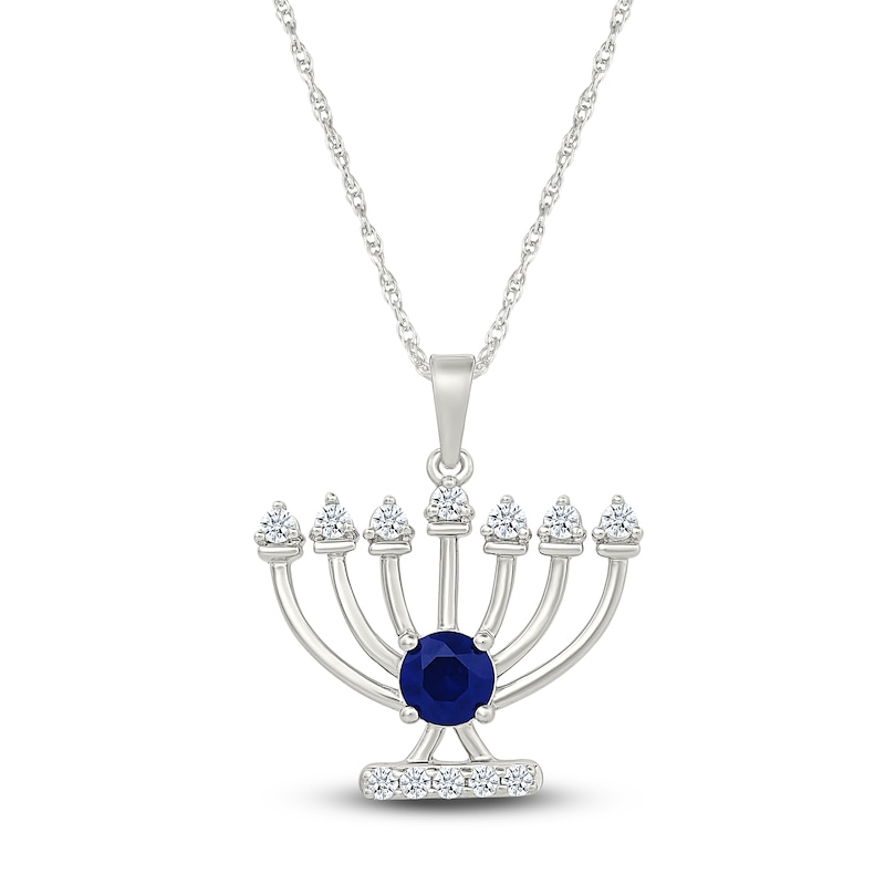 Main Image 1 of Blue & White Lab-Created Sapphire Menorah Necklace Sterling Silver 18"