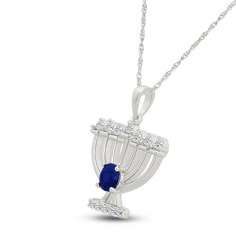 Main Image 2 of Blue & White Lab-Created Sapphire Menorah Necklace Sterling Silver 18"