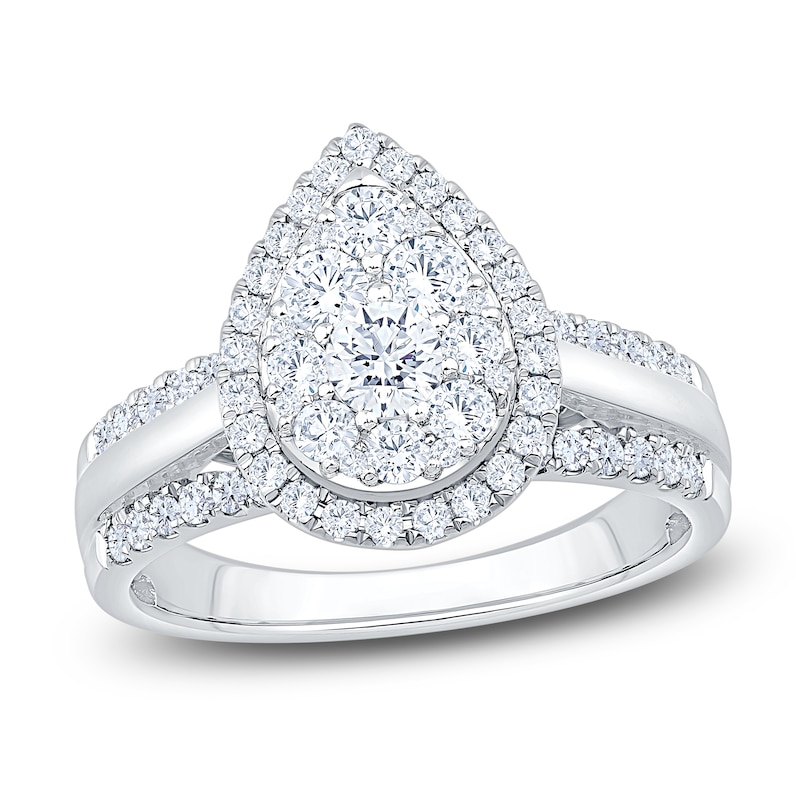 Main Image 1 of Brilliant Moments Multi-Diamond Pear Halo Engagement Ring 1 ct tw 14K White Gold
