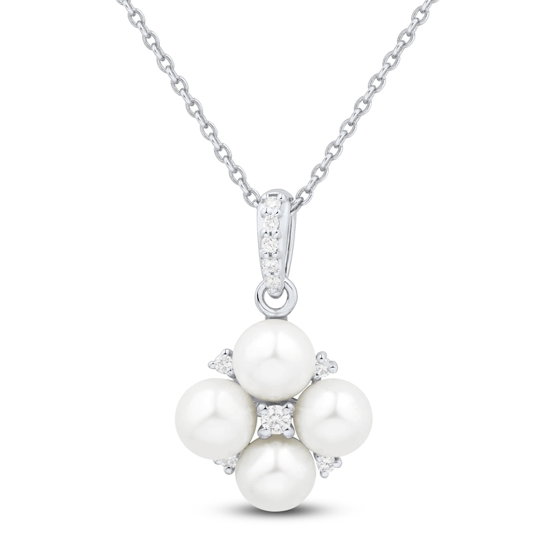 Main Image 1 of Cultured Pearl & White Lab-Created Sapphire Quad Necklace Sterling Silver 18"