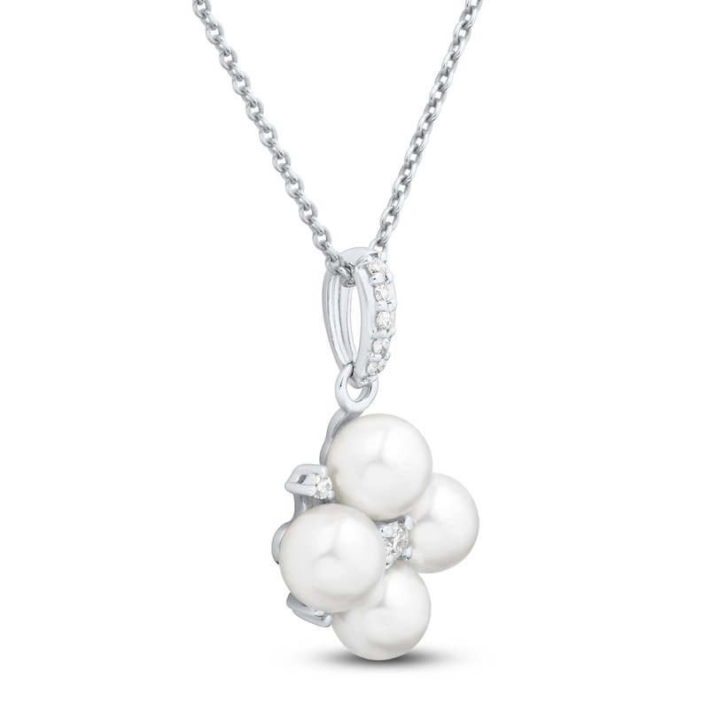 Main Image 2 of Cultured Pearl & White Lab-Created Sapphire Quad Necklace Sterling Silver 18"