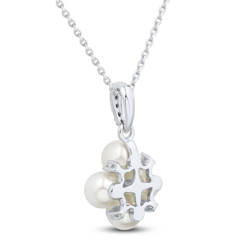 Main Image 3 of Cultured Pearl & White Lab-Created Sapphire Quad Necklace Sterling Silver 18"