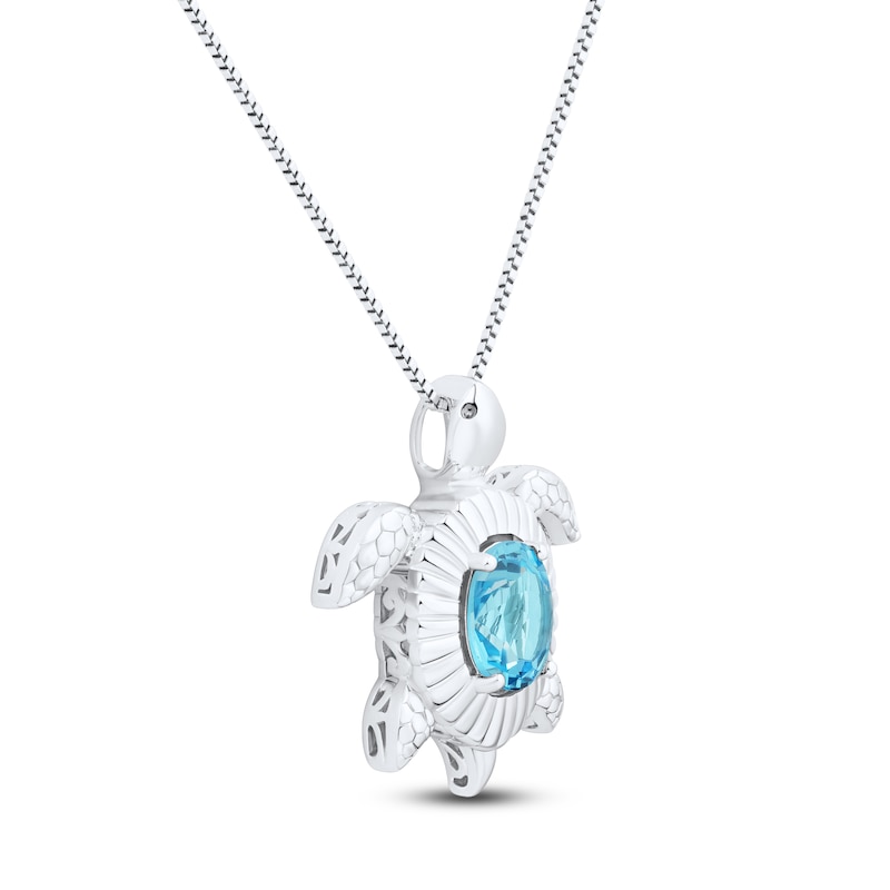Main Image 2 of Oval-Cut Natural Swiss Blue Topaz Turtle Necklace Sterling Silver 18"