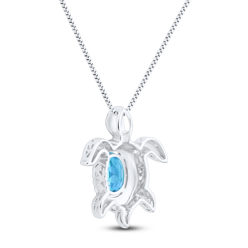 Main Image 3 of Oval-Cut Natural Swiss Blue Topaz Turtle Necklace Sterling Silver 18"