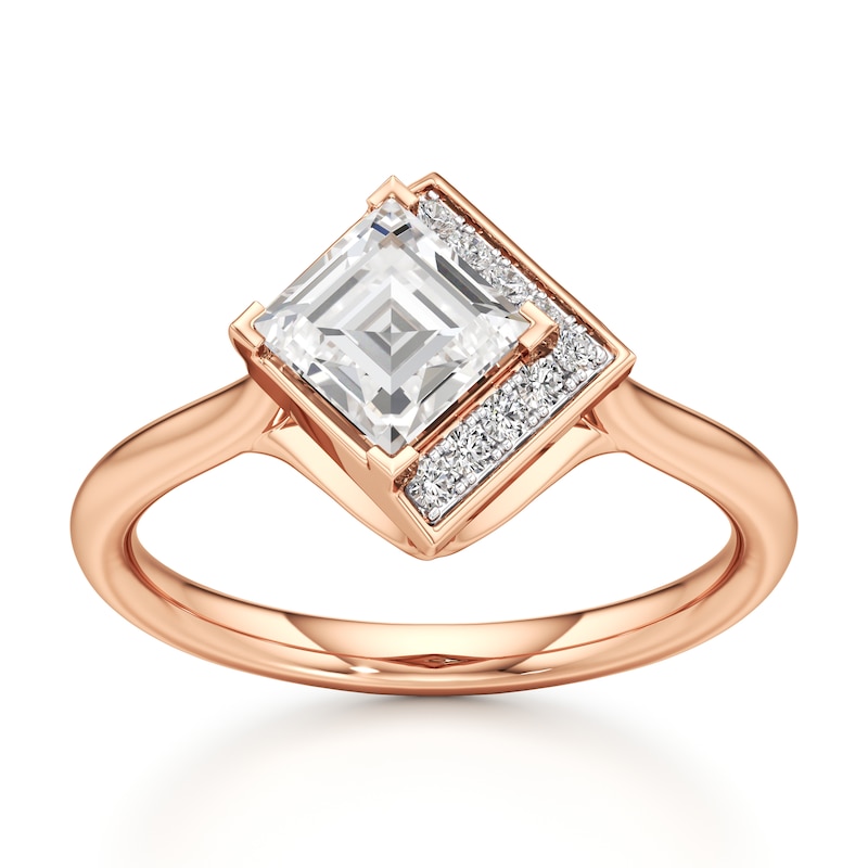 Main Image 1 of J'Lure Carre Step-Cut Lab-Grown Diamond Half-Halo Engagement Ring 1 ct tw 18K Rose Gold