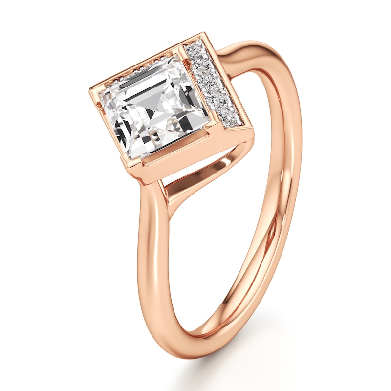 Main Image 4 of J'Lure Carre Step-Cut Lab-Grown Diamond Half-Halo Engagement Ring 1 ct tw 18K Rose Gold
