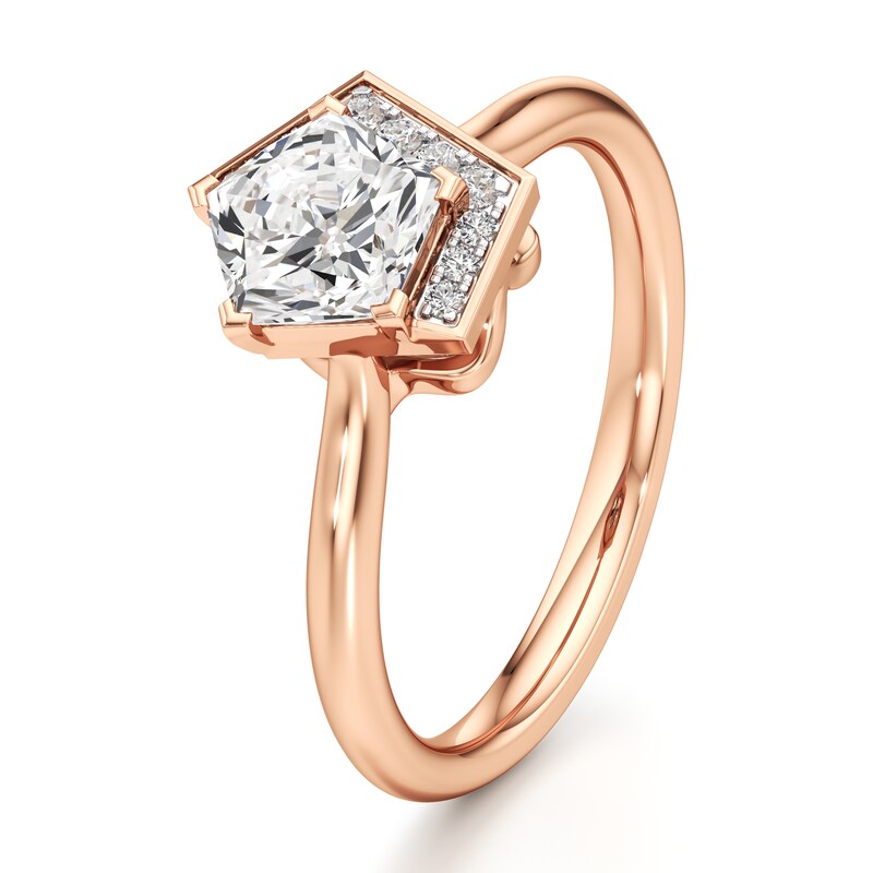 Main Image 4 of J'Lure Pentagon Brilliant-Cut Lab-Grown Diamond Half-Halo Engagement Ring 1 ct tw 18K Rose Gold