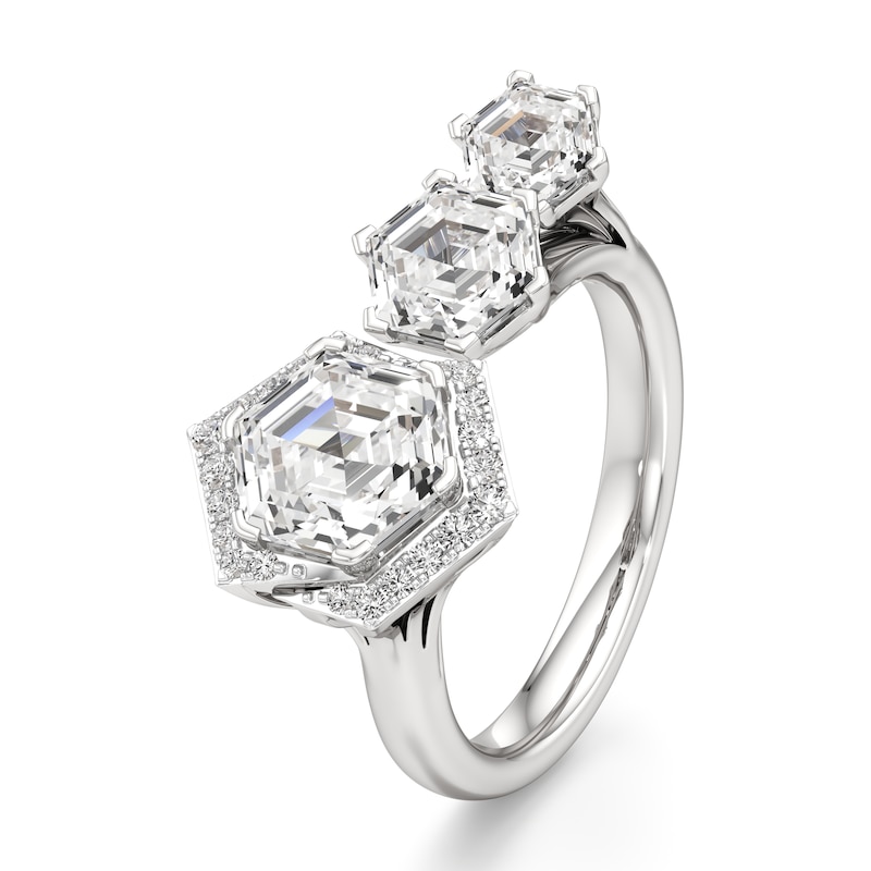 Main Image 4 of J'Lure Hexagon Step-Cut Lab-Grown Diamond Engagement Ring 3-5/8 ct tw 18K White Gold