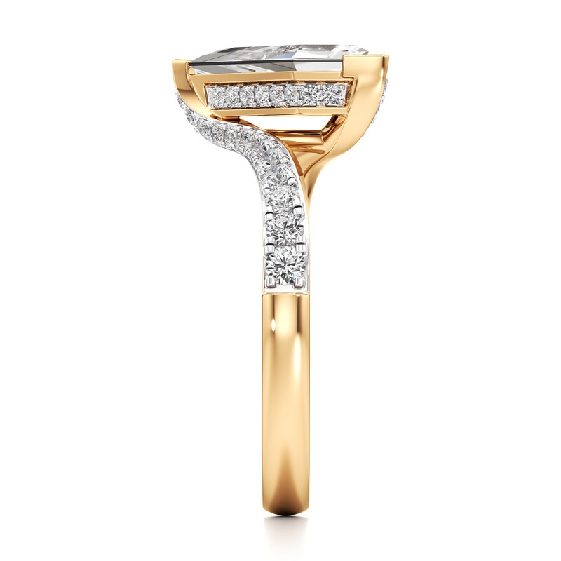 Main Image 3 of J'Lure Kite Step-Cut Lab-Created Diamond Bypass Engagement Ring 1-3/8 ct tw 18K Yellow Gold