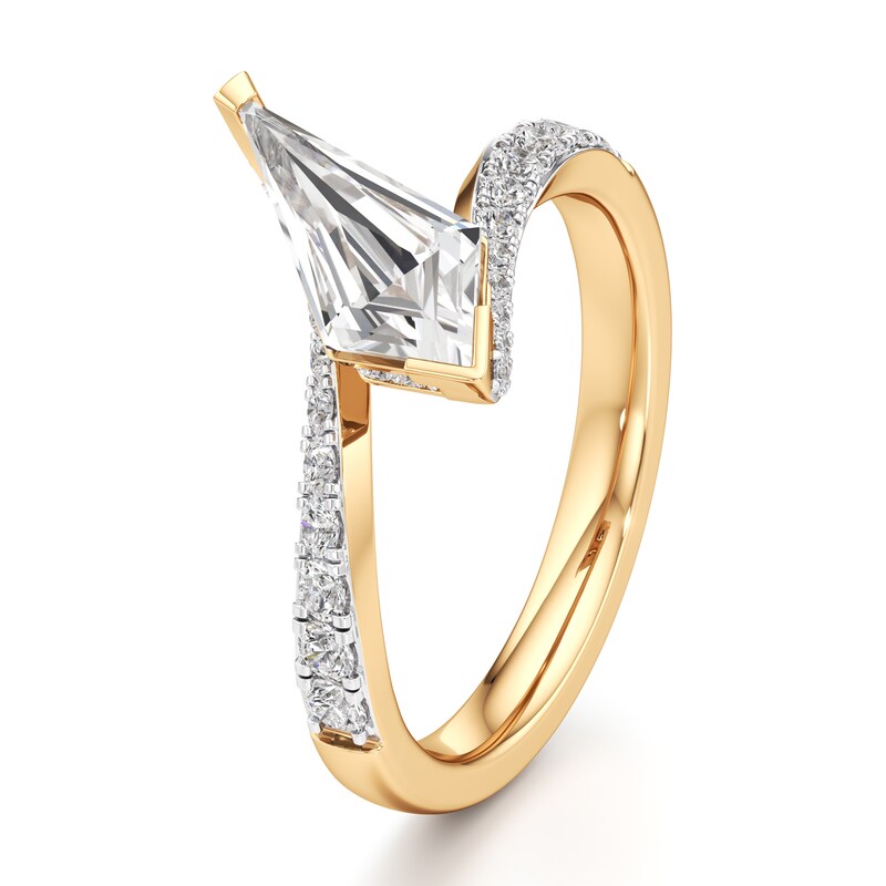 Main Image 4 of J'Lure Kite Step-Cut Lab-Created Diamond Bypass Engagement Ring 1-3/8 ct tw 18K Yellow Gold