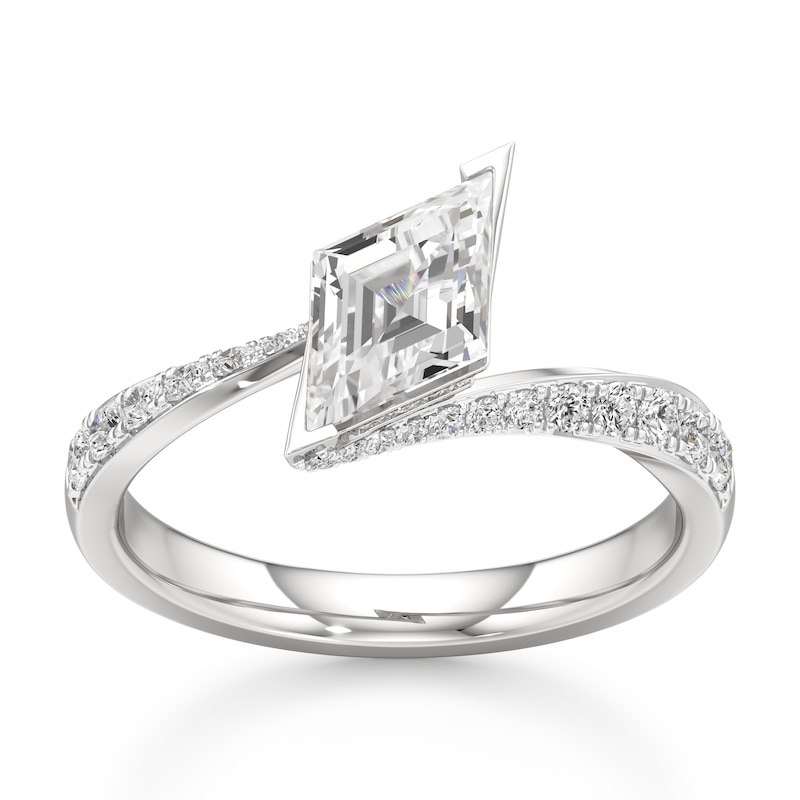 Main Image 1 of J'Lure Lozenge Step-Cut Lab-Grown Diamond Bypass Engagement Ring 1-3/8 ct tw 18K White Gold