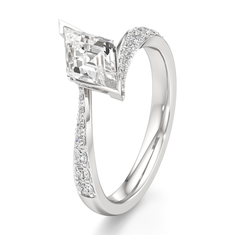 Main Image 4 of J'Lure Lozenge Step-Cut Lab-Grown Diamond Bypass Engagement Ring 1-3/8 ct tw 18K White Gold
