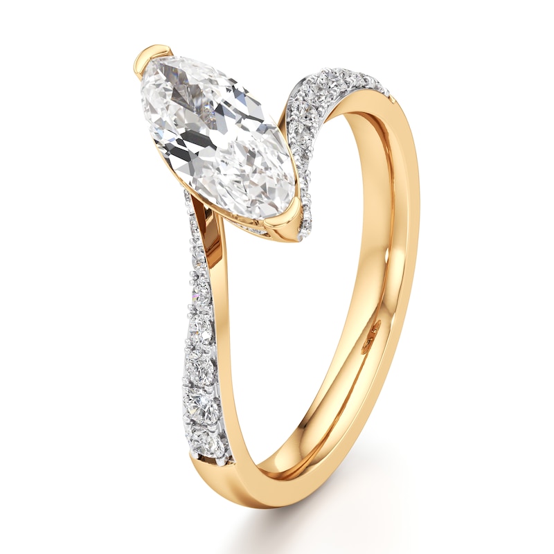 Main Image 4 of J'Lure Moval Old-Cut Lab-Grown Diamond Bypass Engagement Ring 1-3/8 ct tw 18K Yellow Gold