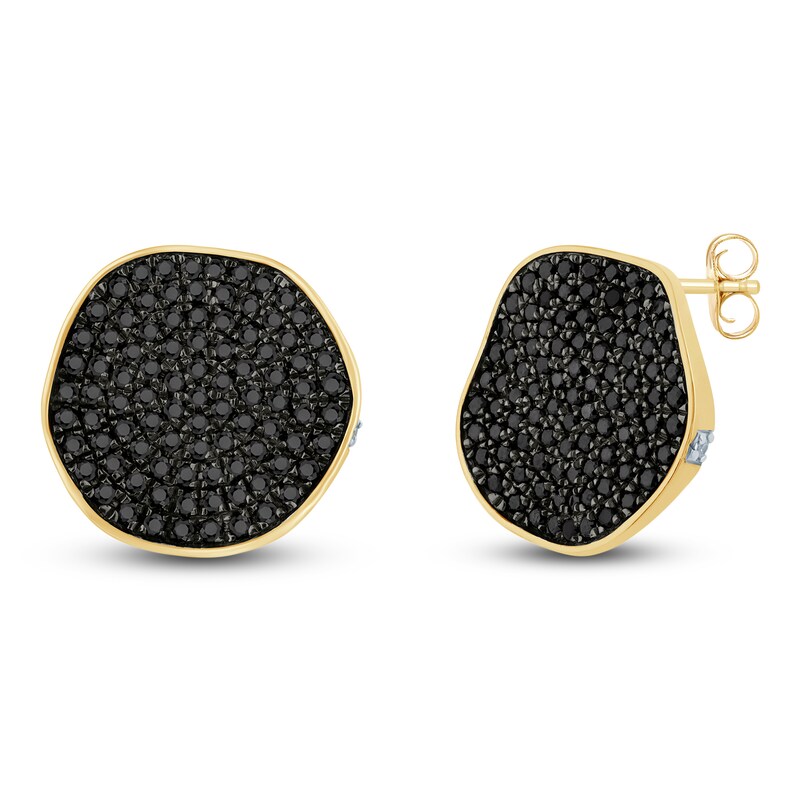 Main Image 2 of Pnina Tornai Black Multi-Diamond Wavy Circle Stud Earrings 1-1/4 ct tw 14K Yellow Gold