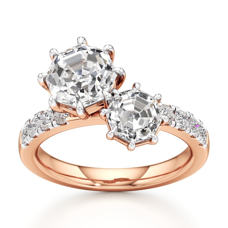 Main Image 1 of J'Lure Octagon Step-Cut Two-Stone Lab-Grown Diamond Engagement Ring 3-1/3 ct tw 18K Rose Gold
