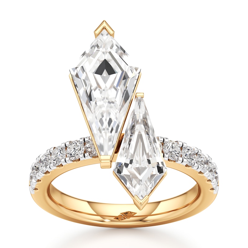 Main Image 1 of J'Lure Kite Step-Cut Two-Stone Lab-Grown Diamond Engagement Ring 4-3/4 ct tw 18K Yellow Gold