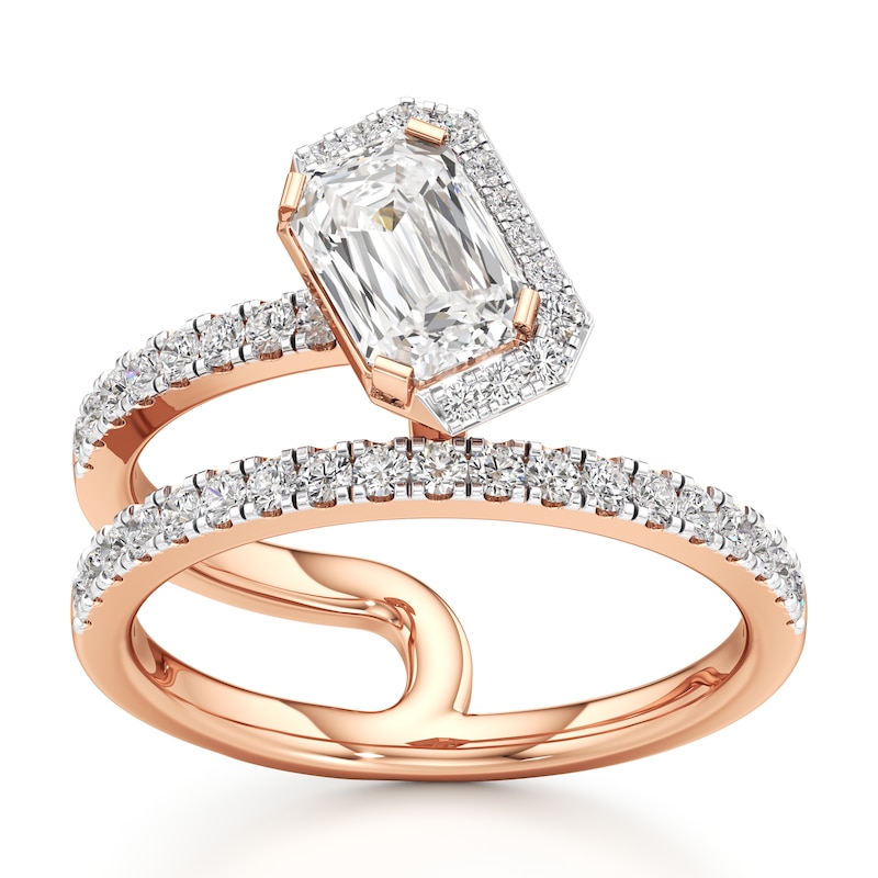 Main Image 1 of J'Lure Imperial-Emerald Step-Cut Lab-Grown Diamond Spiral Engagement Ring 1-3/8 ct tw 18K Rose Gold