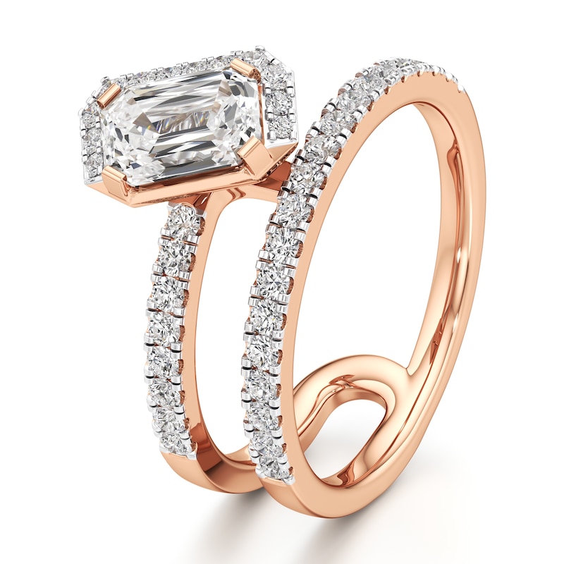 Main Image 4 of J'Lure Imperial-Emerald Step-Cut Lab-Grown Diamond Spiral Engagement Ring 1-3/8 ct tw 18K Rose Gold