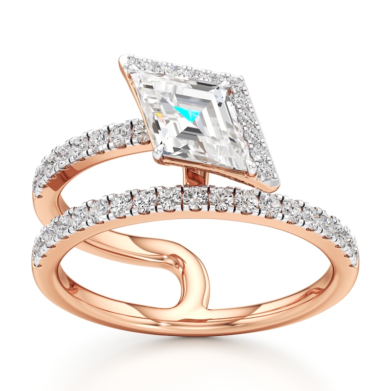 Main Image 1 of J'Lure Lozenge Step-Cut Lab-Grown Diamond Spiral Engagement Ring 1-3/8 ct tw 18K Rose Gold