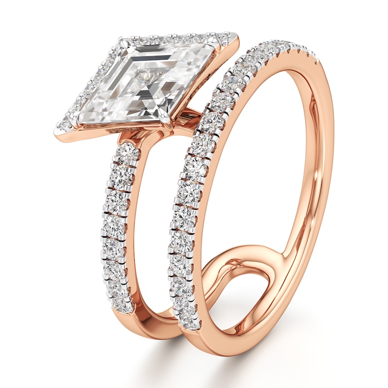 Main Image 4 of J'Lure Lozenge Step-Cut Lab-Grown Diamond Spiral Engagement Ring 1-3/8 ct tw 18K Rose Gold