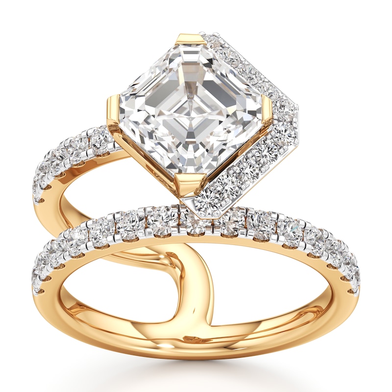 Main Image 1 of J'Lure Square-Emerald Step-Cut Lab-Grown Diamond Spiral Engagement Ring 3-3/4 ct tw 18K Yellow Gold