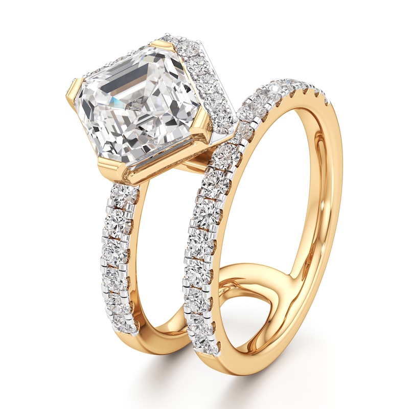 Main Image 4 of J'Lure Square-Emerald Step-Cut Lab-Grown Diamond Spiral Engagement Ring 3-3/4 ct tw 18K Yellow Gold