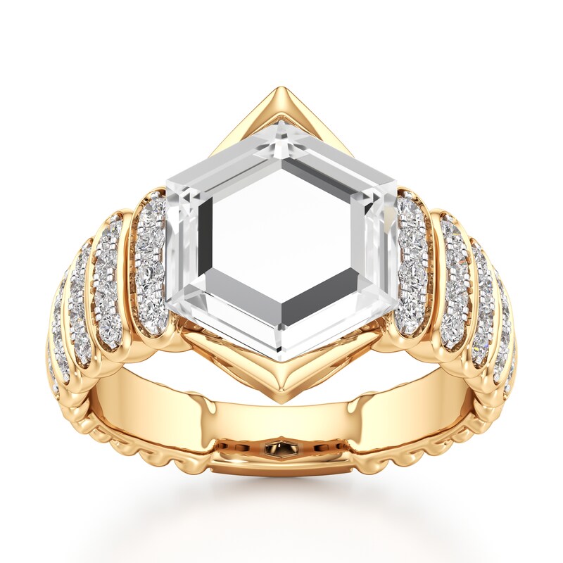 Main Image 1 of J'Lure Hexagon Portrait-Cut Lab-Grown Diamond Engagement Ring 3-3/8 ct tw 18K Yellow Gold