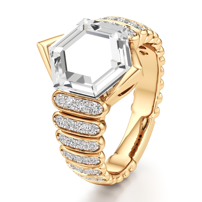 Main Image 4 of J'Lure Hexagon Portrait-Cut Lab-Grown Diamond Engagement Ring 3-3/8 ct tw 18K Yellow Gold