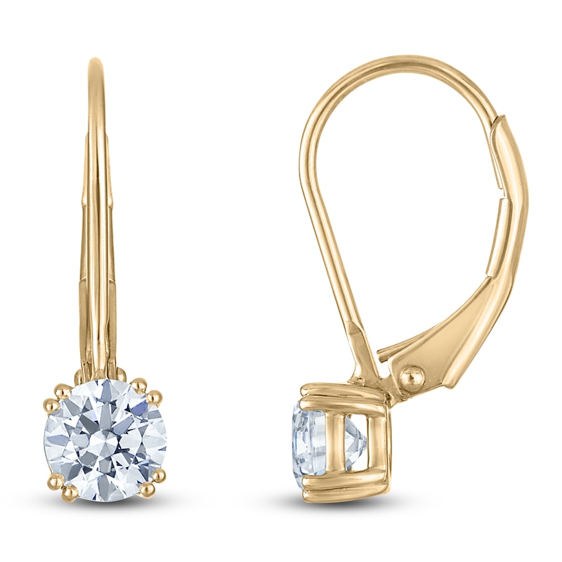 Main Image 1 of Round-Cut Lab-Grown Diamond Solitaire Drop Earrings 1 ct tw 14K Yellow Gold (SI2/F)