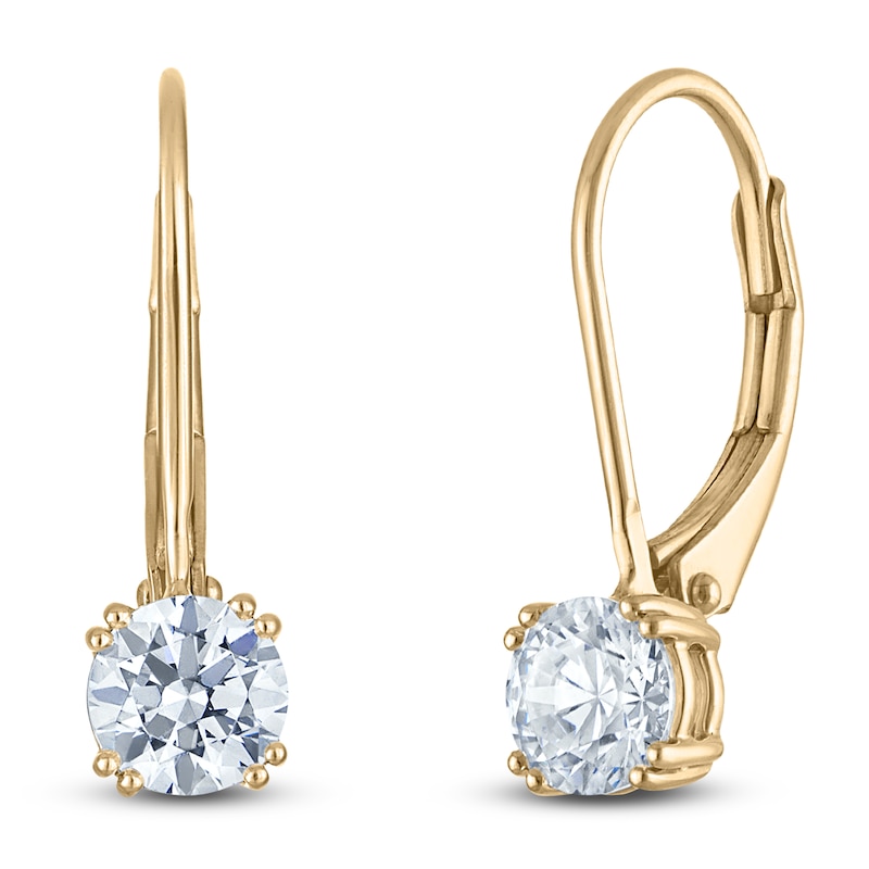 Main Image 2 of Round-Cut Lab-Grown Diamond Solitaire Drop Earrings 1 ct tw 14K Yellow Gold (SI2/F)