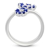 Thumbnail Image 2 of Oval-Cut Blue Lab-Created Sapphire & White Lab-Created Sapphire Bypass Flower Ring Sterling Silver