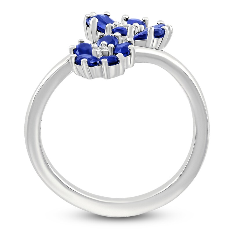 Main Image 2 of Oval-Cut Blue Lab-Created Sapphire & White Lab-Created Sapphire Bypass Flower Ring Sterling Silver