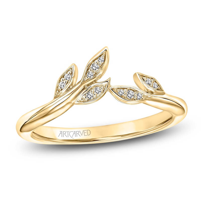 Main Image 1 of ArtCarved Diamond Leaf Anniversary Ring 1/20 ct tw 14K Yellow Gold