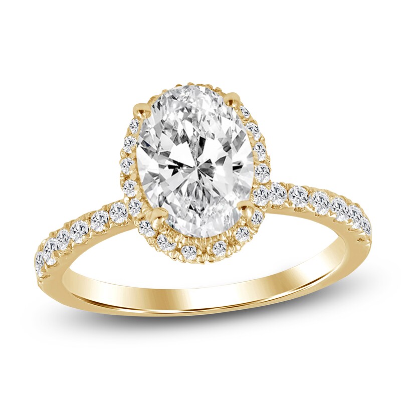 Main Image 1 of Oval-Cut Lab-Grown Diamond Halo Engagement Ring 2-3/4 ct tw 14K Yellow Gold