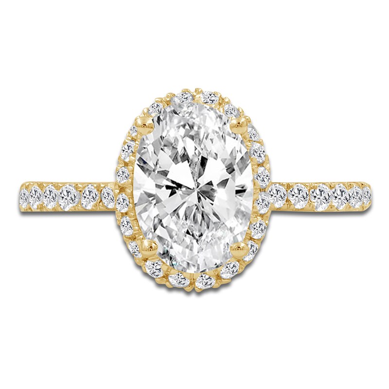 Main Image 3 of Oval-Cut Lab-Grown Diamond Halo Engagement Ring 2-3/4 ct tw 14K Yellow Gold