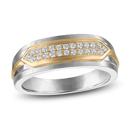 Men's Diamond Ring 1/4 ct tw Sterling Silver & 14K Yellow Gold