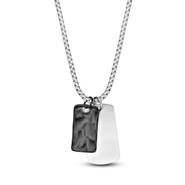 Men's Hammered & Smooth Double Dog Tag Necklace Stainless Steel & Black Ion Plating 22"