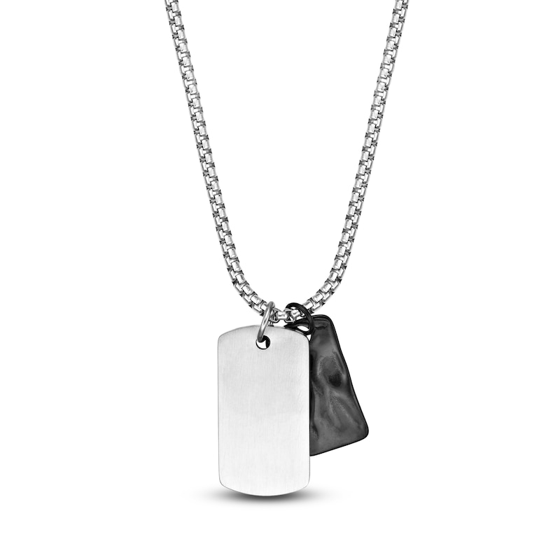 Main Image 3 of Men's Hammered & Smooth Double Dog Tag Necklace Stainless Steel & Black Ion Plating 22"