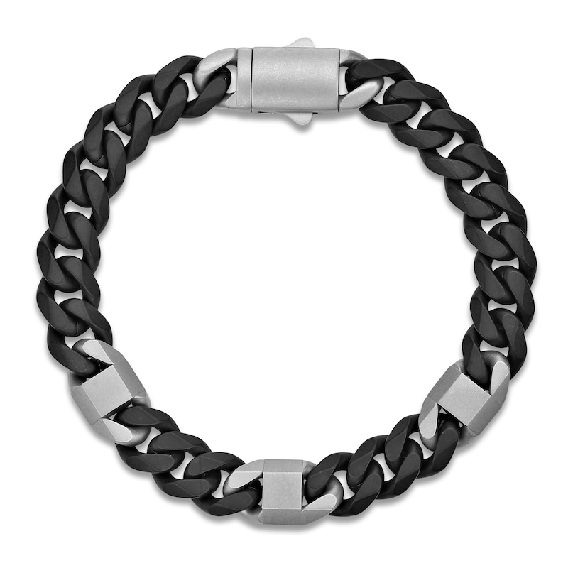 Main Image 1 of Men's Matte Cuban Curb Chain Bracelet 10mm Stainless Steel & Black Ion Plating 8.5"