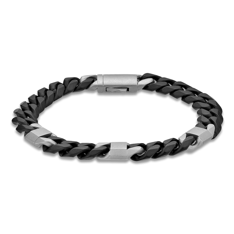 Main Image 2 of Men's Matte Cuban Curb Chain Bracelet 10mm Stainless Steel & Black Ion Plating 8.5"
